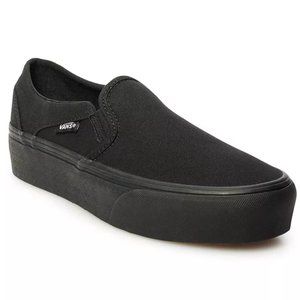 Vans All Black Asher Platform Canvas Slip on Sneaker
